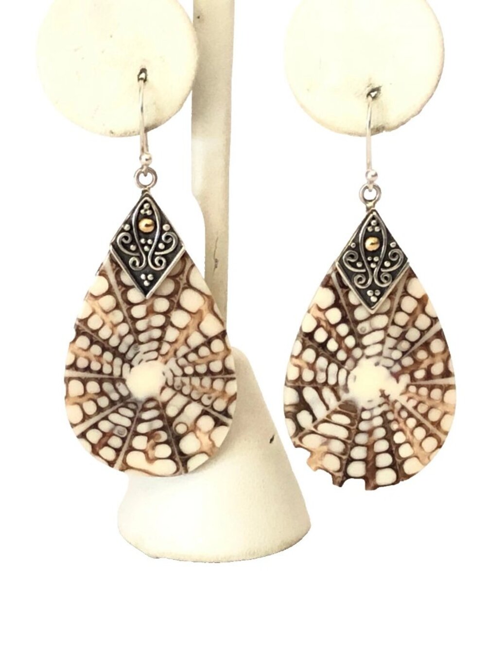 Robert Manse Sterling 925 & 18k Shell Indonesia Dangle Earrings 2.25” 9.4 g